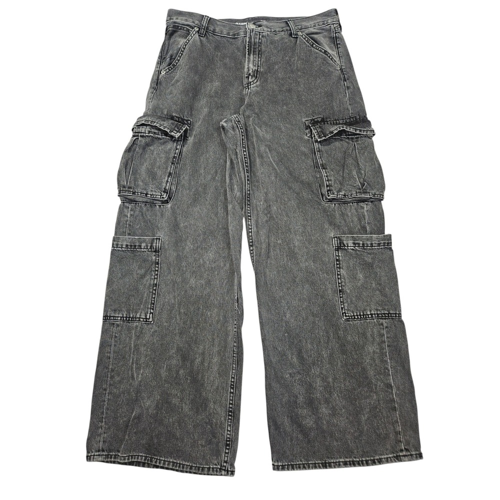 Old Navy Mid-Rise Baggy Wide Leg Cargo Jeans Drapey Denim Gray Sz 10